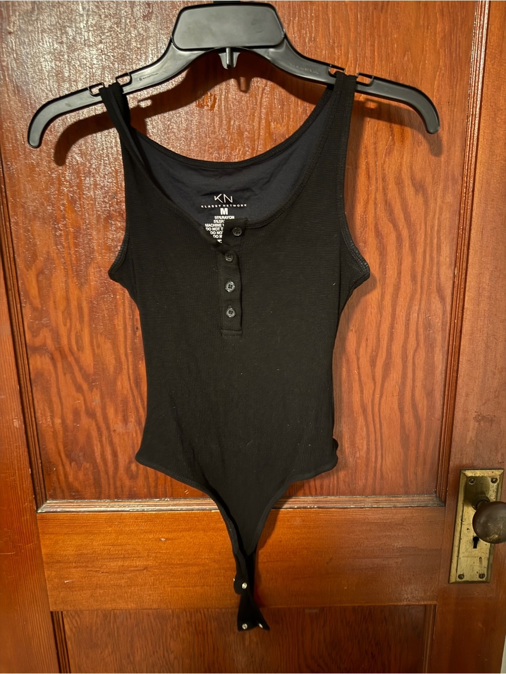 Klassy Network Black Ribbed Button-Front Bodysuit